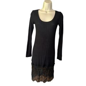 BCBGMaxAzria Black Long Sleeve Dress | Lace Hem Bodycon | XXS